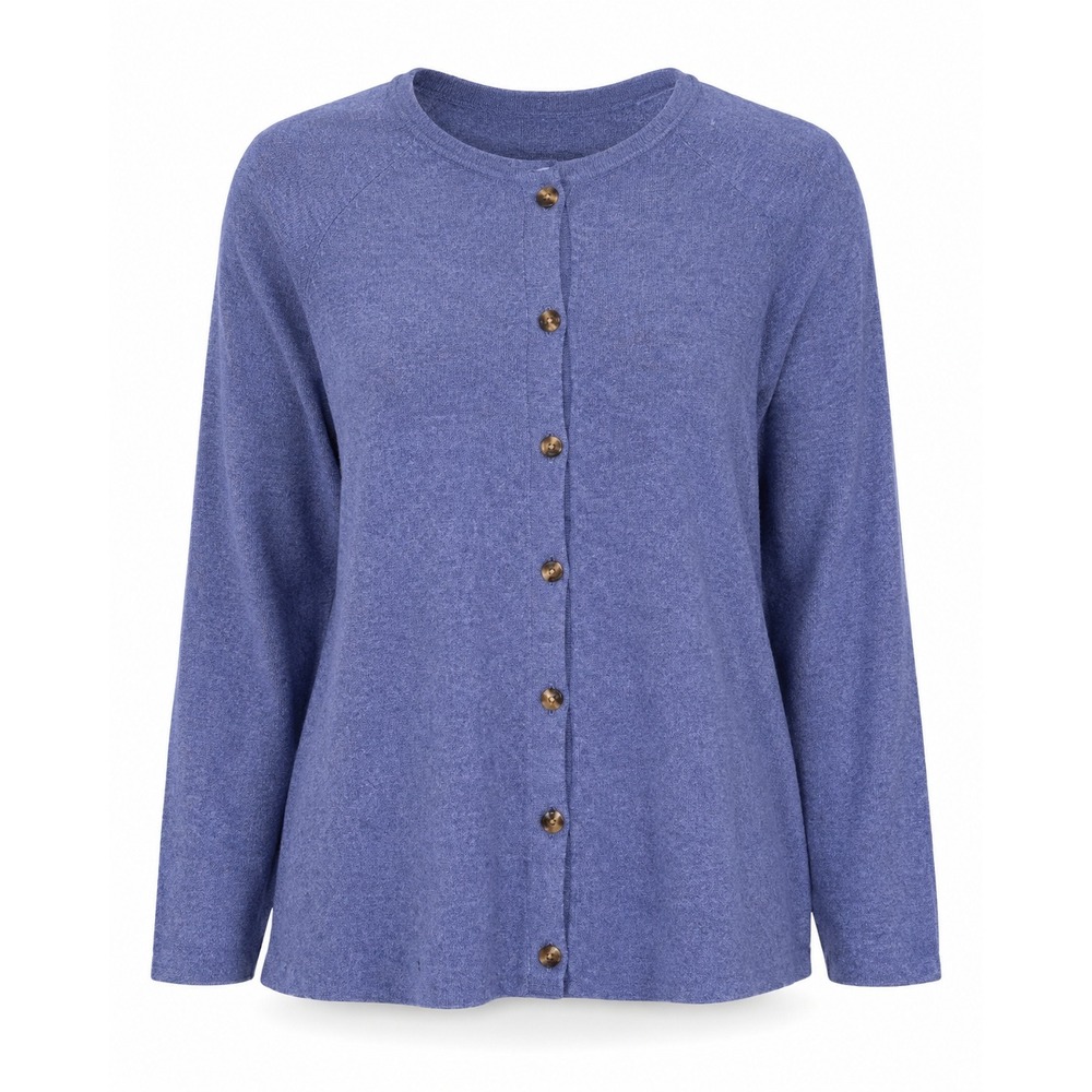 Eddie Bauer Cardigan Women L Blue Button Front Ribbed Knit Coastal Preppy